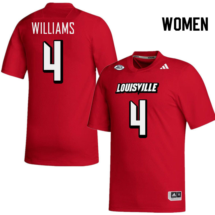 Women #4 Aaron Williams Louisville Cardinals College Football Jerseys Stitched-Red